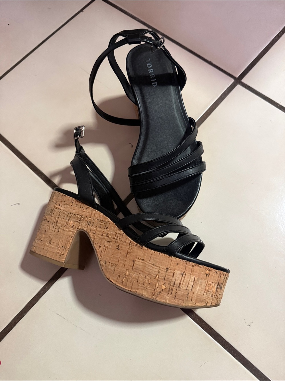 torrid Black Strappy Cork Platform Sandal